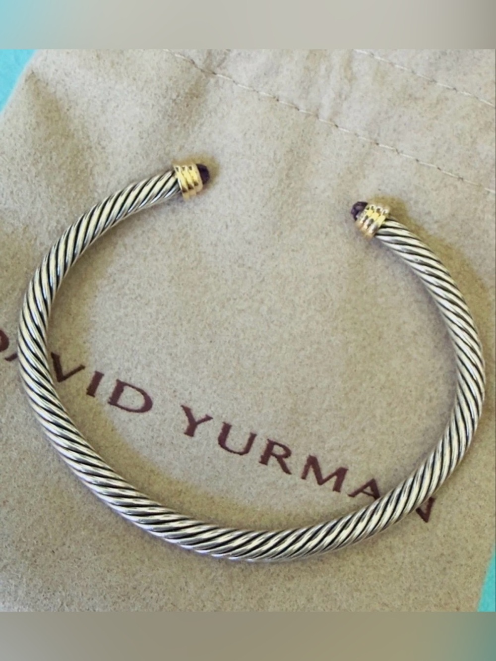 David Yurman CLASSIC CABLE BRACELET Sterling Silver & 14K Gold and Amethyst, 5mm
